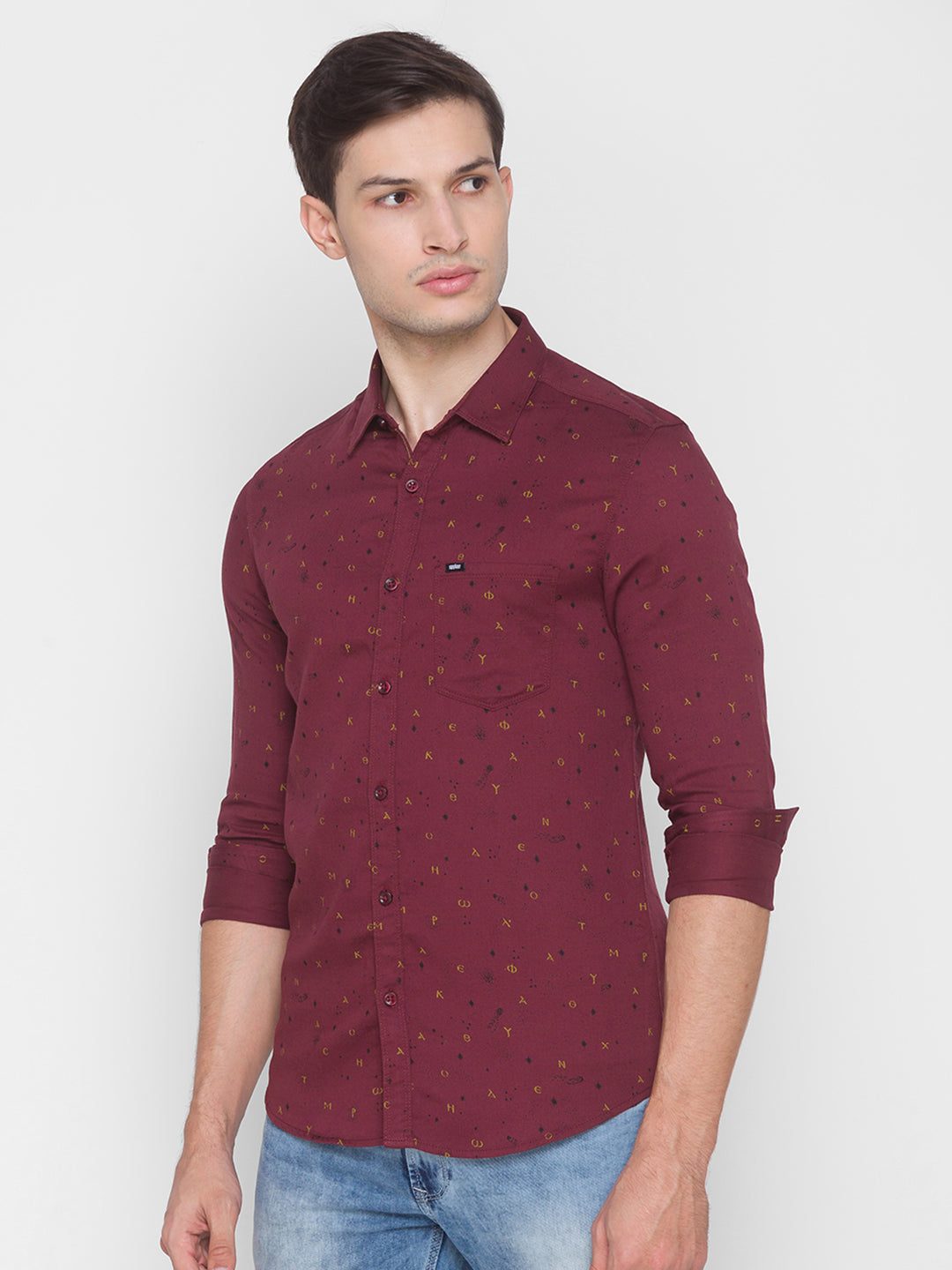 Spykar Slim Fit Red Cotton Men Shirt