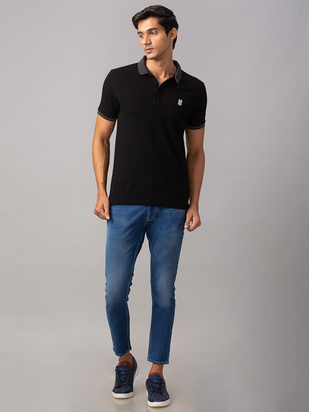 Spykar Men Black Cotton Slim Fit Polo T-Shirt