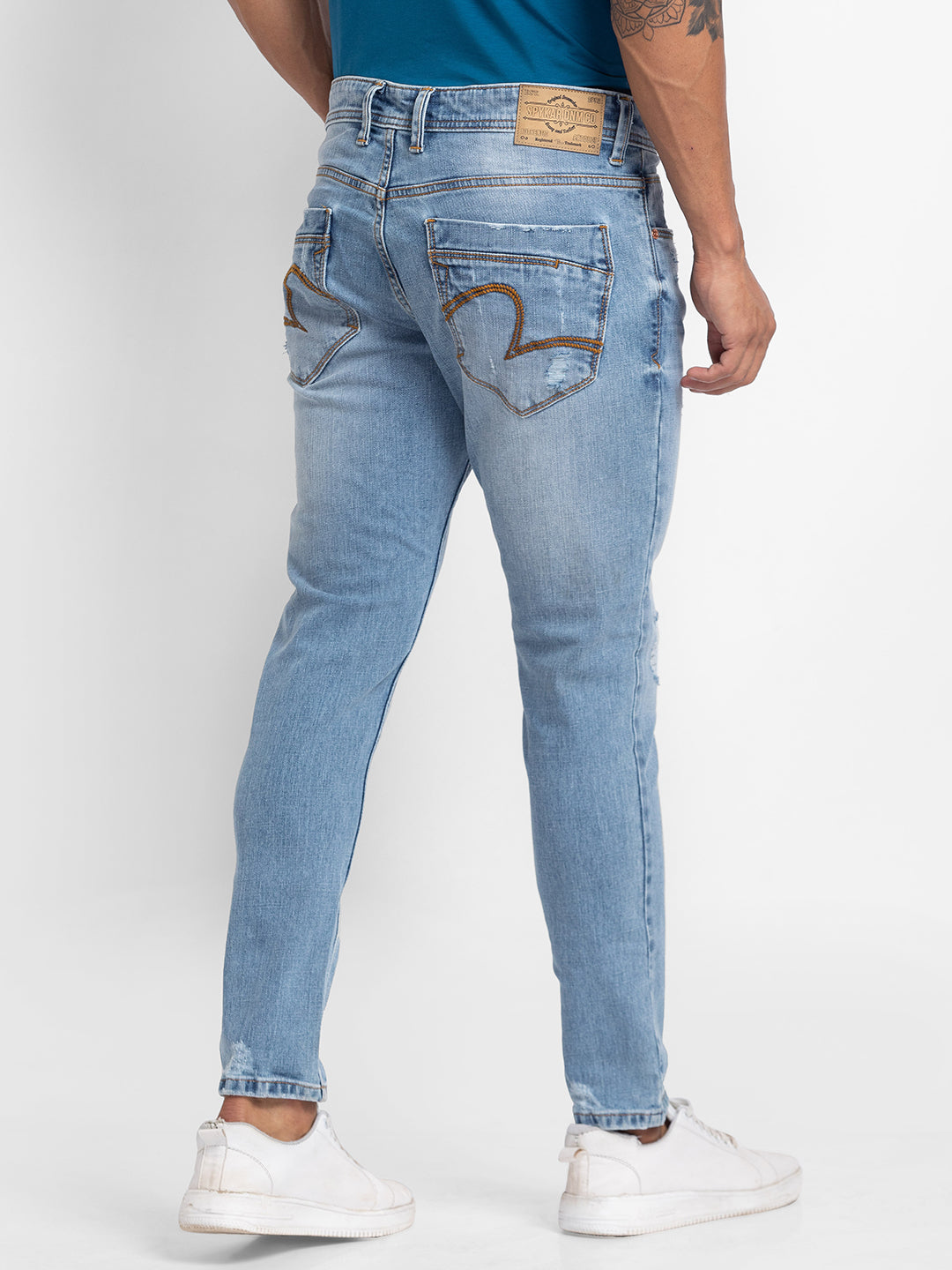 Spykar Vintage Blue Cotton Slim Fit Tapered Length Jeans For Men (Kano)