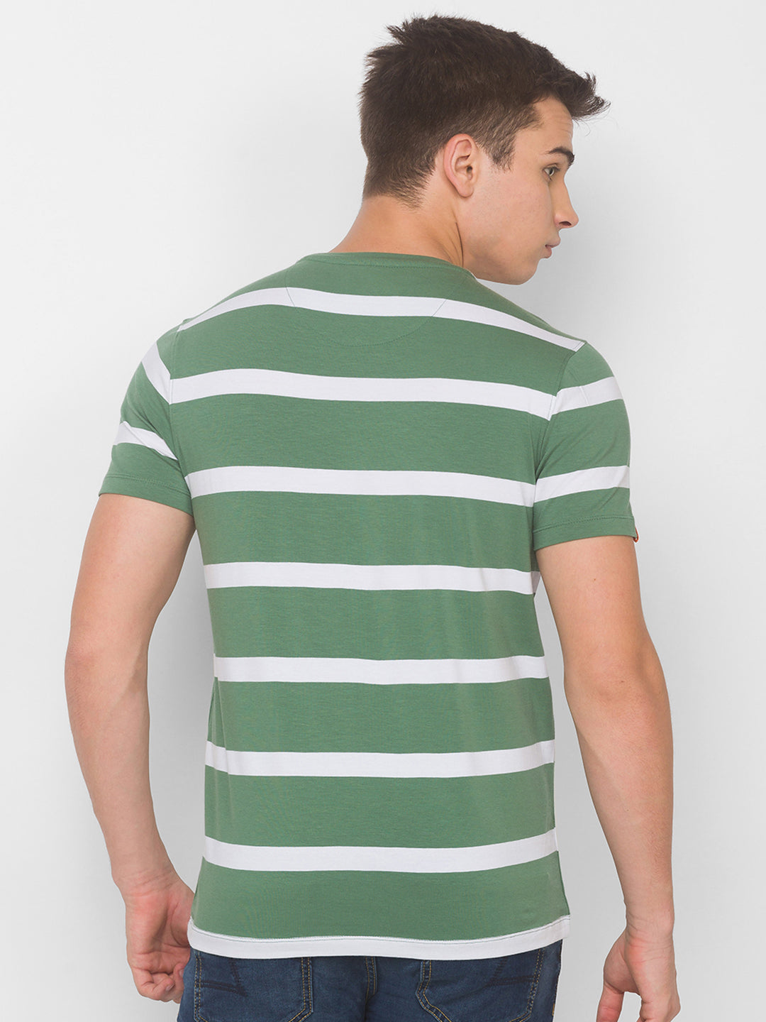 Spykar Men Green Cotton Slim Fit Round Neck T-Shirt