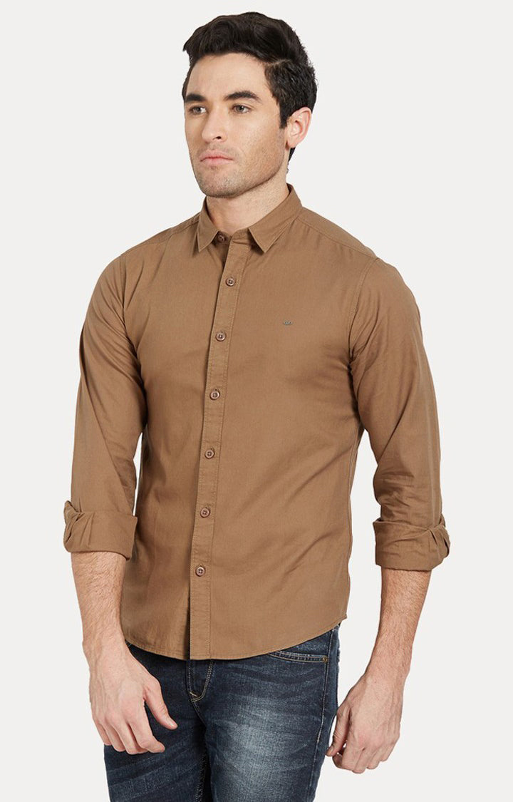 Spykar Men'S Brown Cotton Solid Casual Shirts