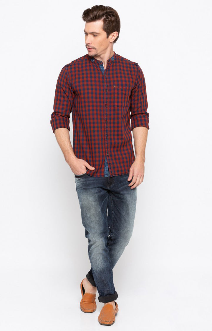 Spykar Men'S Red Cotton Checked Casual Shirts