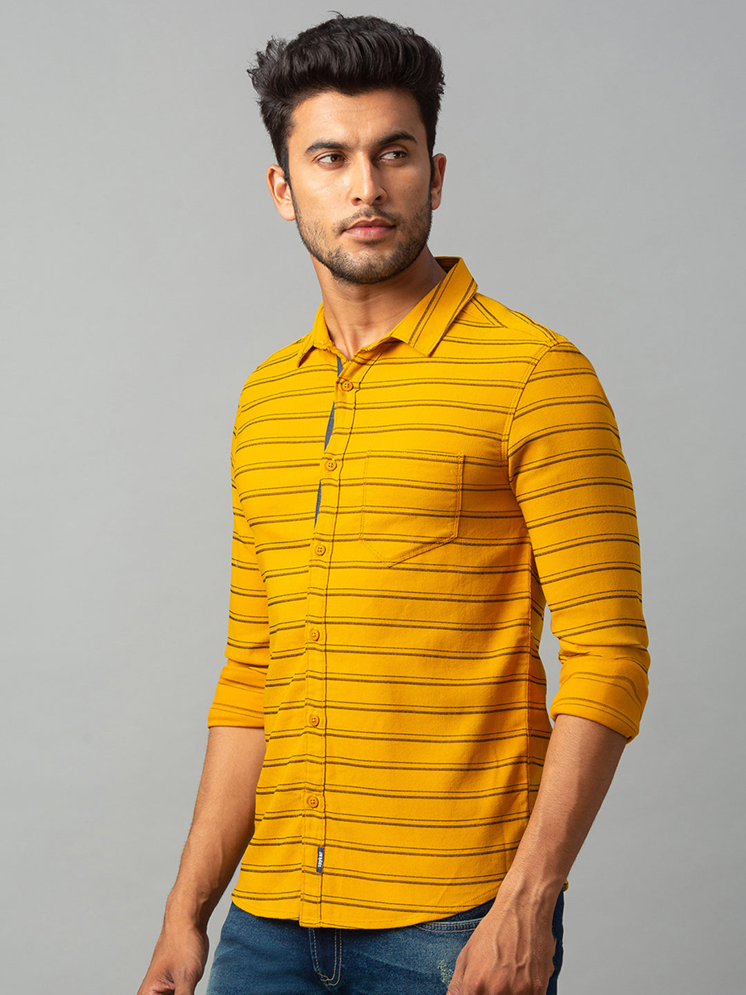 Spykar Men Yellow Cotton Slim Fit Shirt