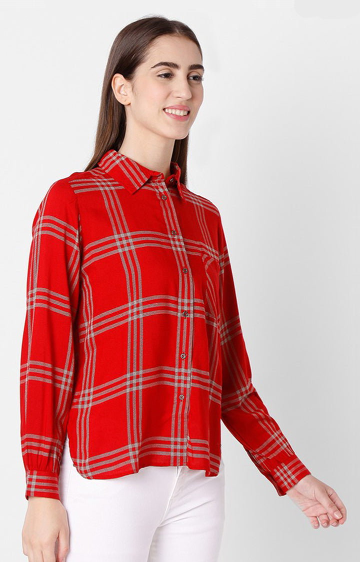 Spykar Regular Fit Red Viscose Women Shirts