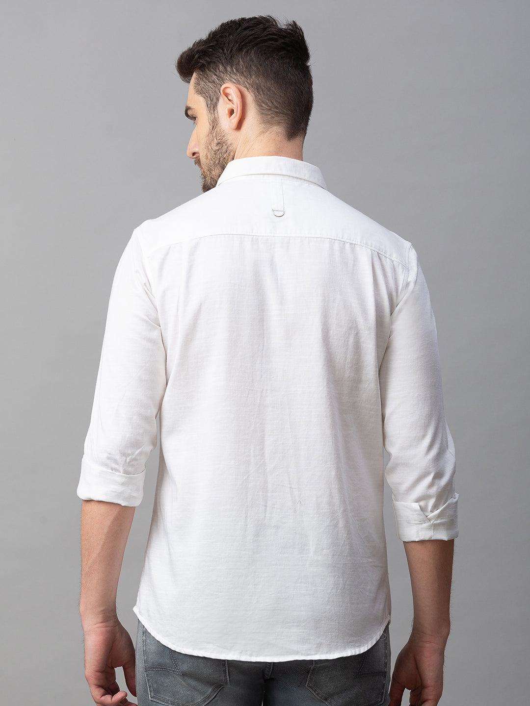 Spykar Men White Cotton Slim Fit Shirt