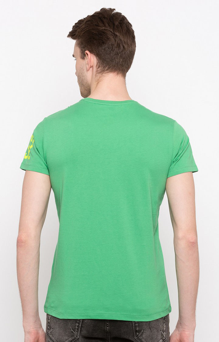 Spykar Green Printed Slim Fit Men T-Shirts