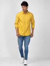 Spykar Men Sulphur Yellow Cotton Slim Fit Printed Shirt