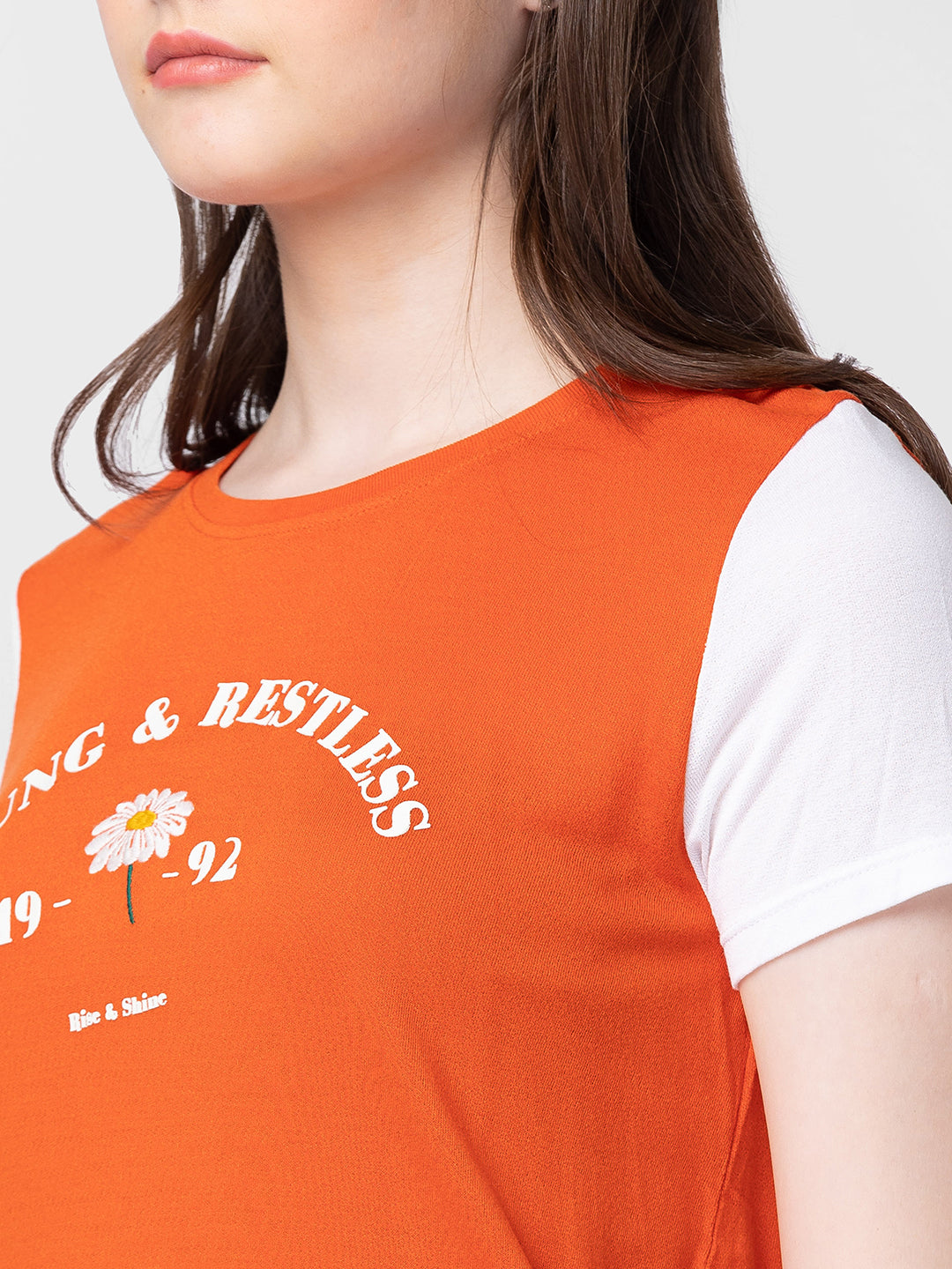 Spykar Women Burnt Orange Cotton Slim Fit Printed T-Shirts