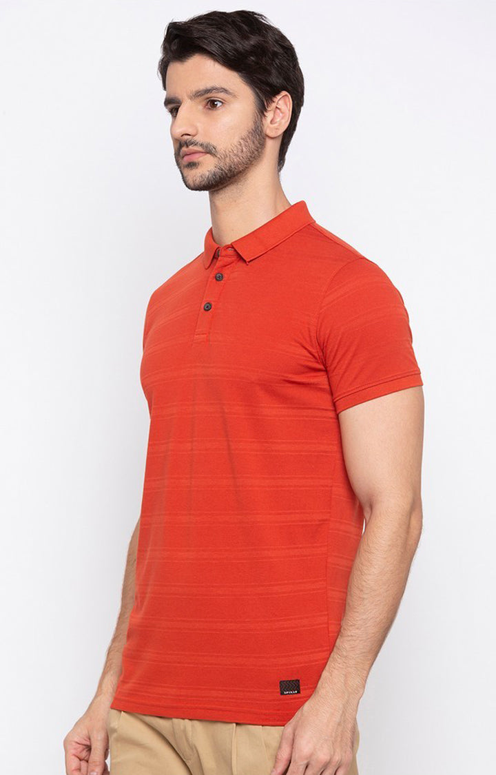 Spykar Red Cotton Slim Fit T-Shirt For Men