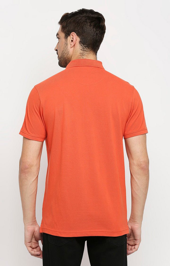 Spykar Men Orange Cotton Regular Polo T-Shirt