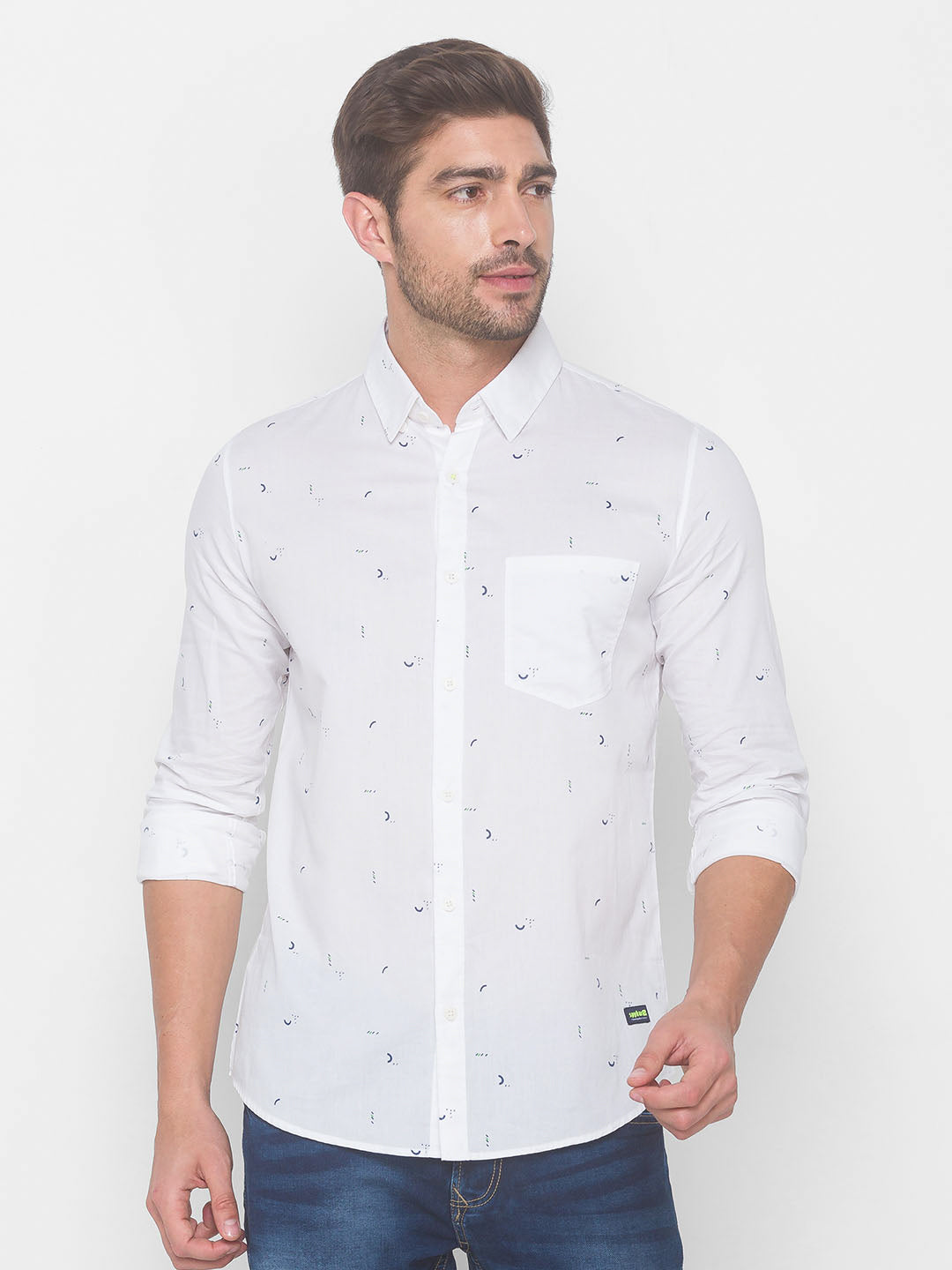 Spykar Men White Cotton Shirts (Slim)