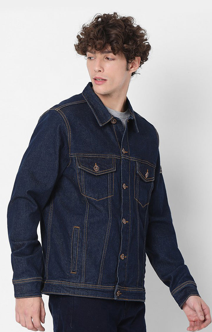 Spykar Navy Blue Full Sleeve Denim Jacket For Men