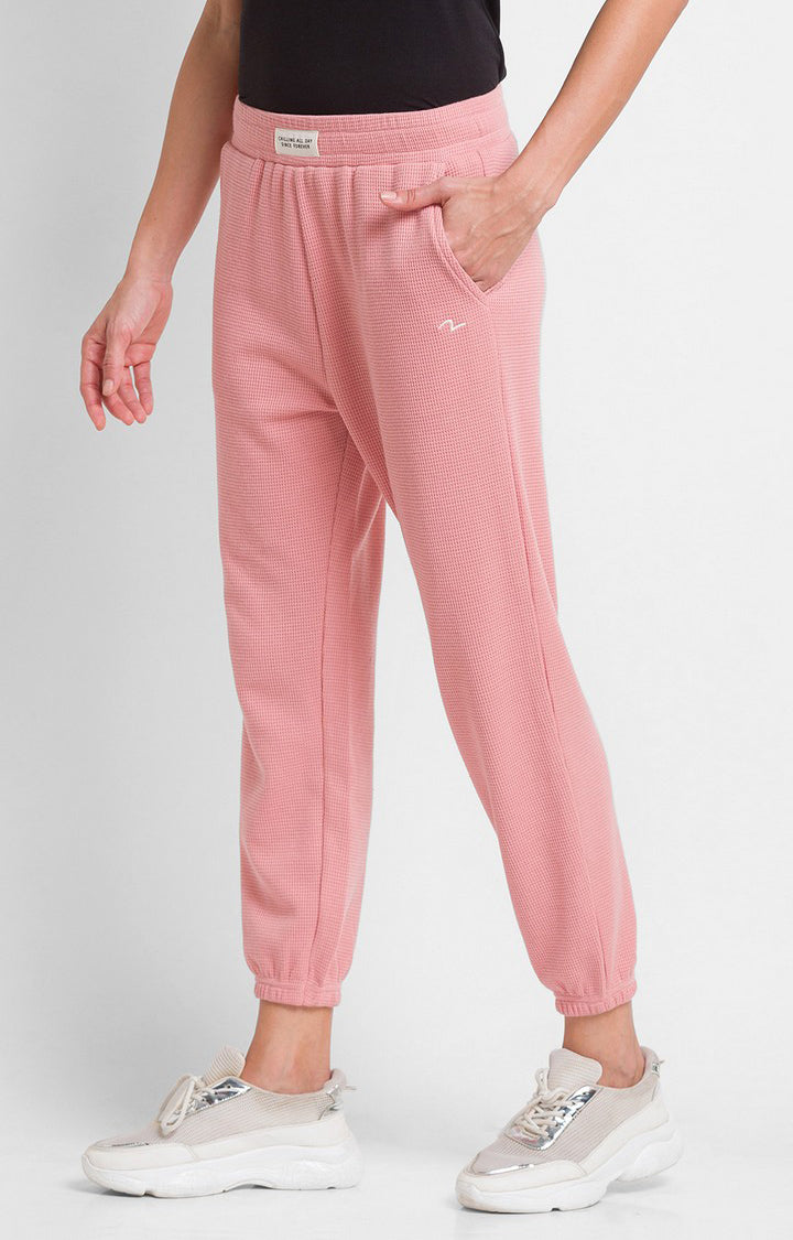 Spykar Powder Pink Cotton Regular Fit Trackpant For Women