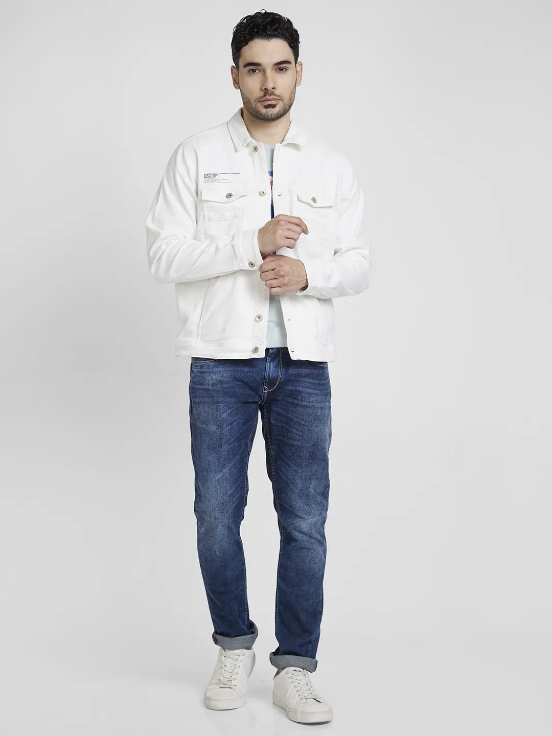 Denim jacket with 2025 white fur collar mens