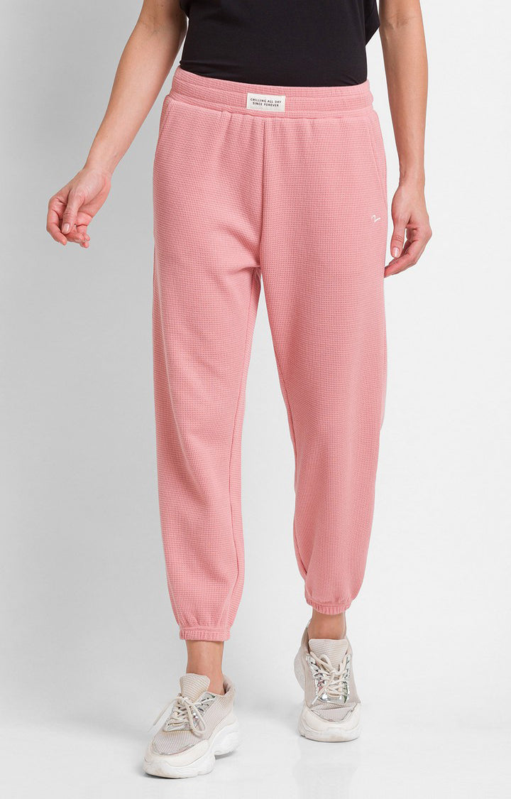 Spykar Powder Pink Cotton Regular Fit Trackpant For Women