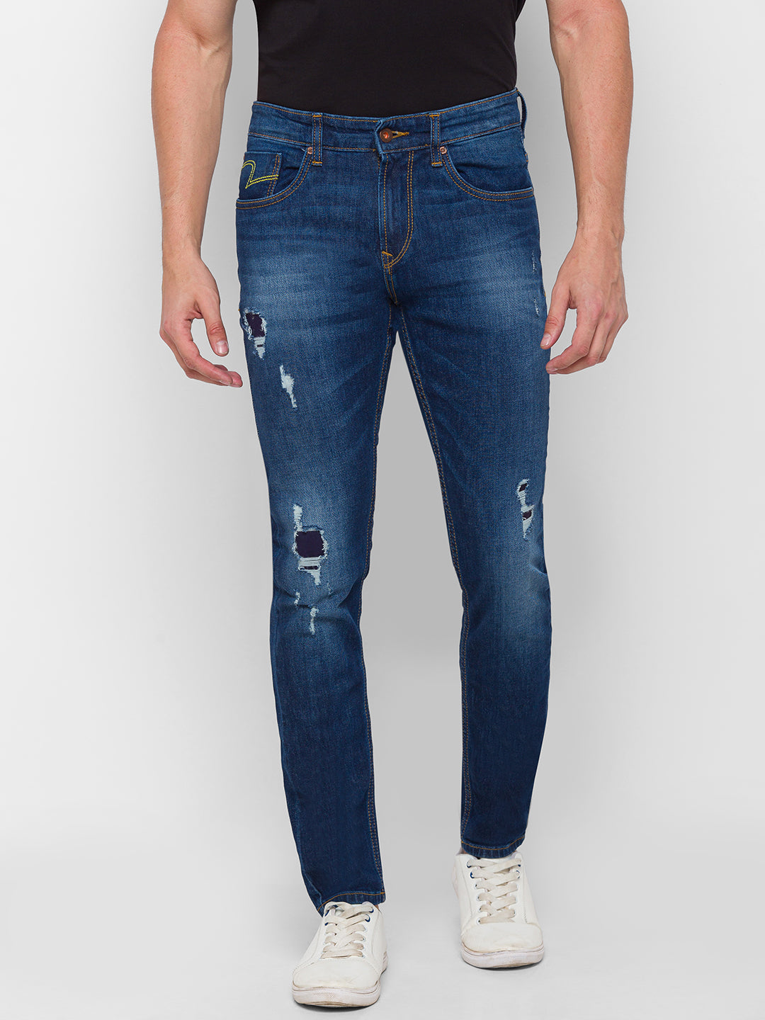 Spykar Men Blue Cotton Slim Fit Narrow Length Jeans (Ynr)