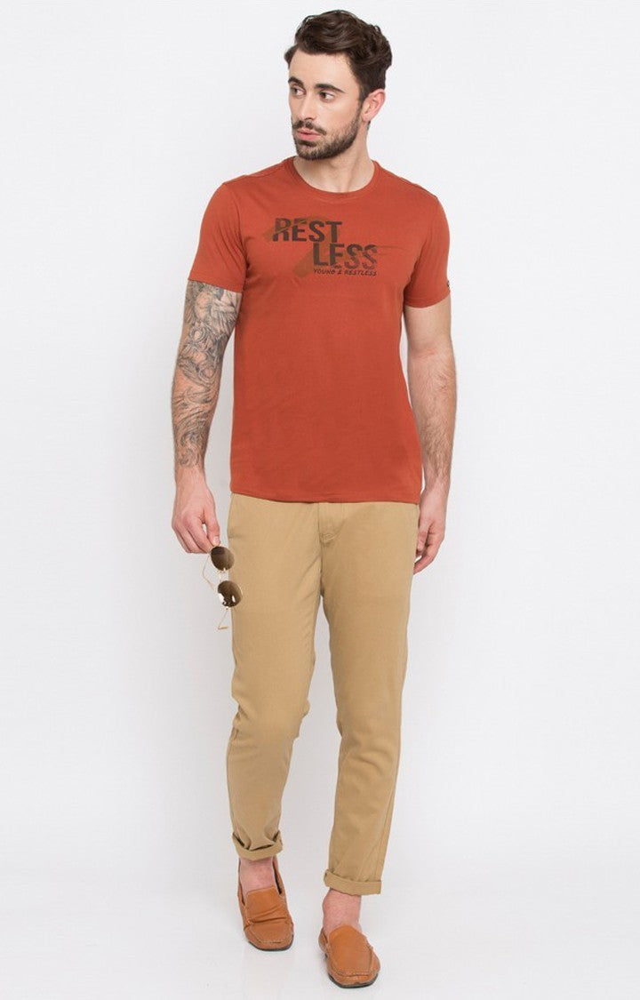 Spykar Red Printed Slim Fit Men T-Shirts