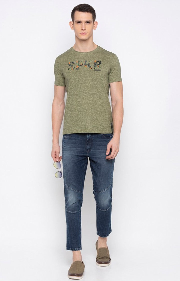 Spykar Green Cotton Slim Fit T-Shirt For Men