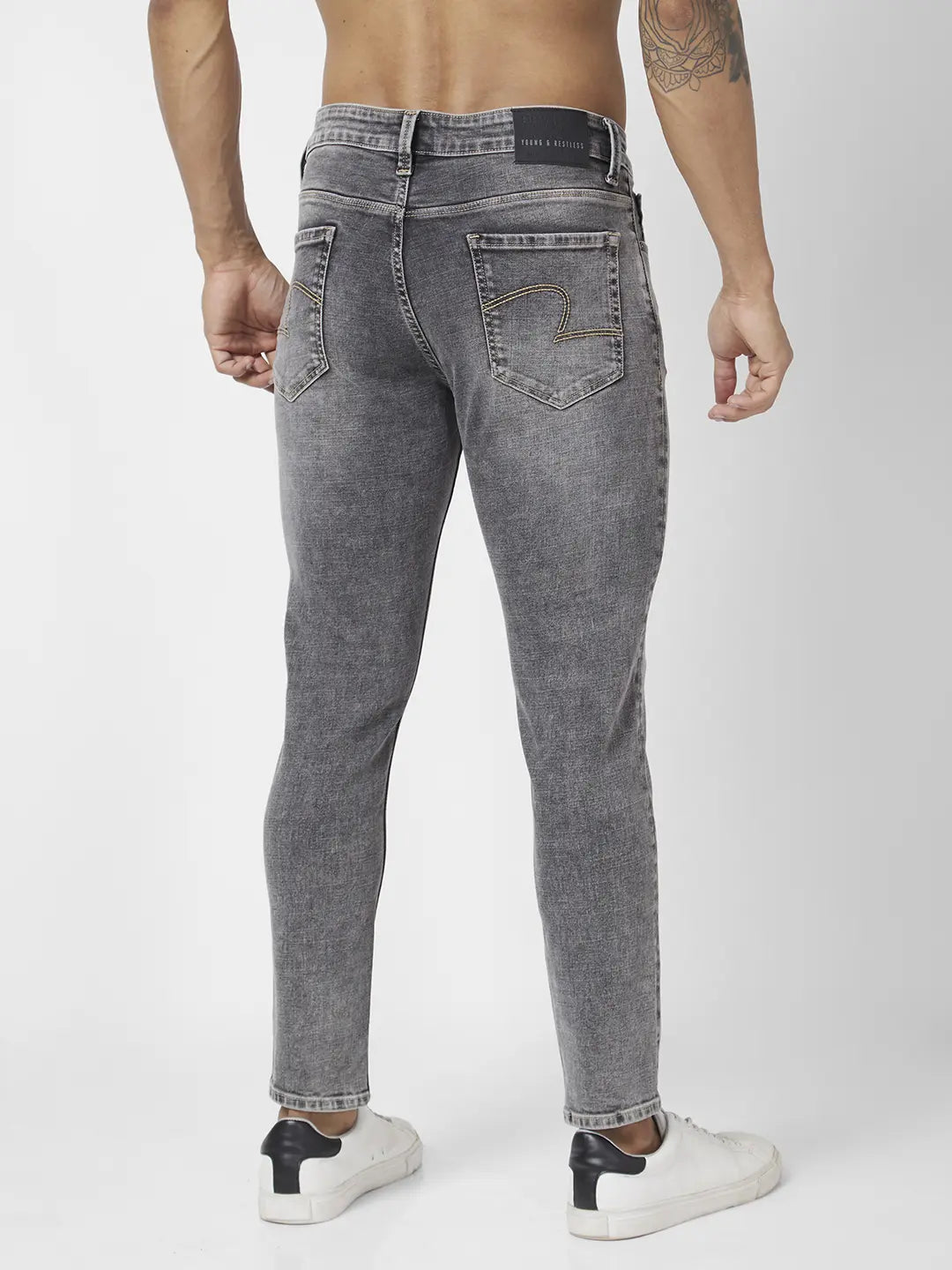 Buy Men Carbon Black Cotton Stretch Slim Fit Mid Rise Jeans