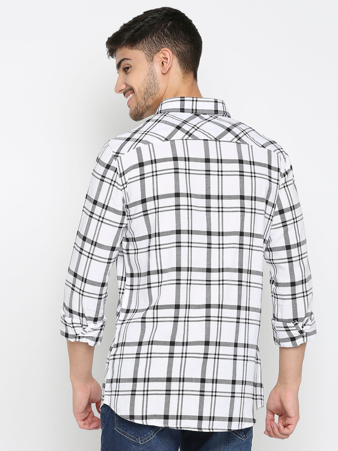 Spykar White Cotton Full Sleeve Checkered Shirt For Men