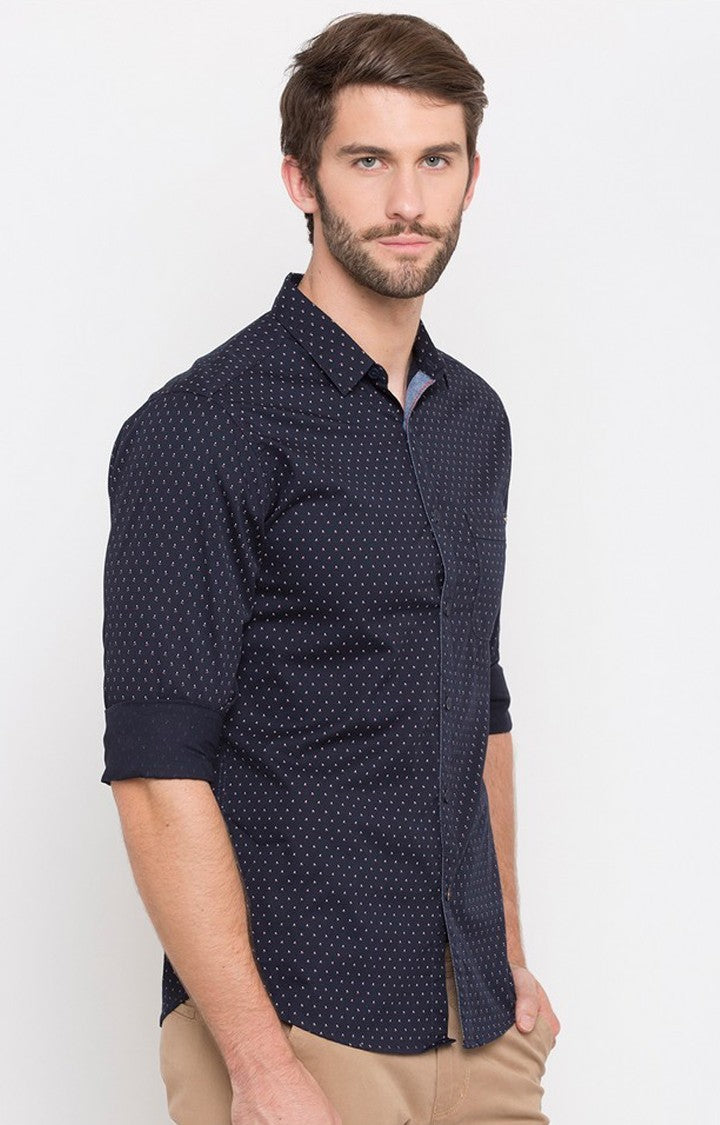 Spykar Men'S Blue Cotton Printed Casual Shirts