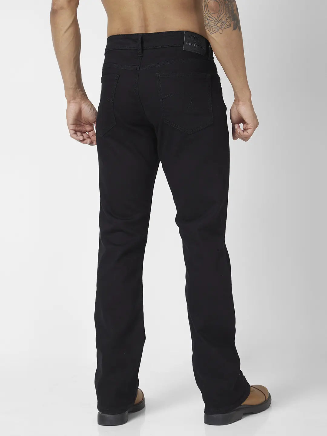 Spykar Men Black Cotton Stretch Comfort Fit Regular Length Clean look Mid Rise Jeans (Rafter)