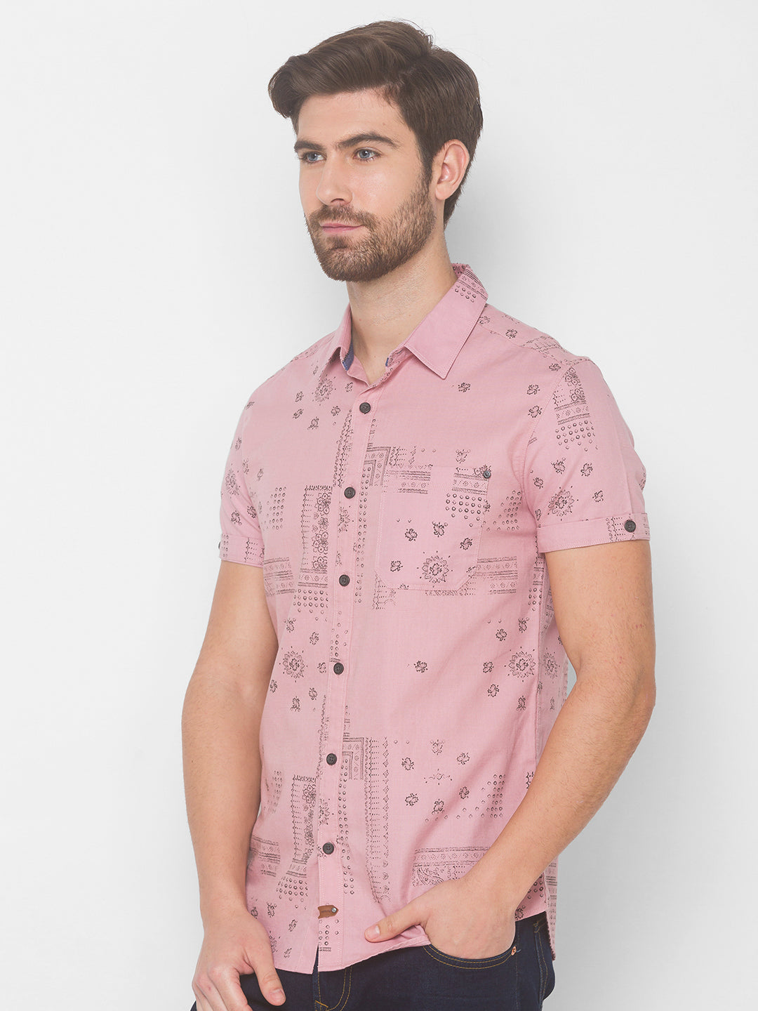 Spykar Men Tan Pink Cotton Slim Fit Shirt