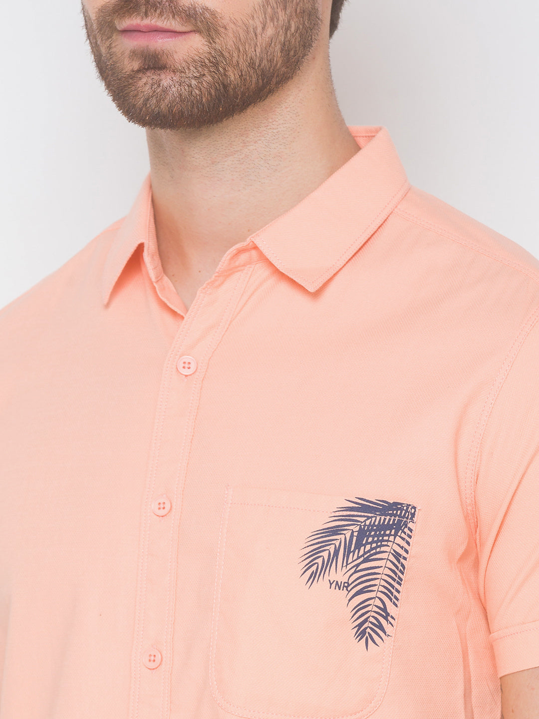 Spykar Men Light Peach Cotton Slim Fit Shirt