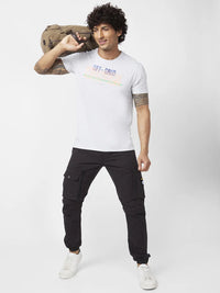 Spykar Men Ash Melange Blended Slim Fit Half Sleeve Round Neck Printed Tshirt