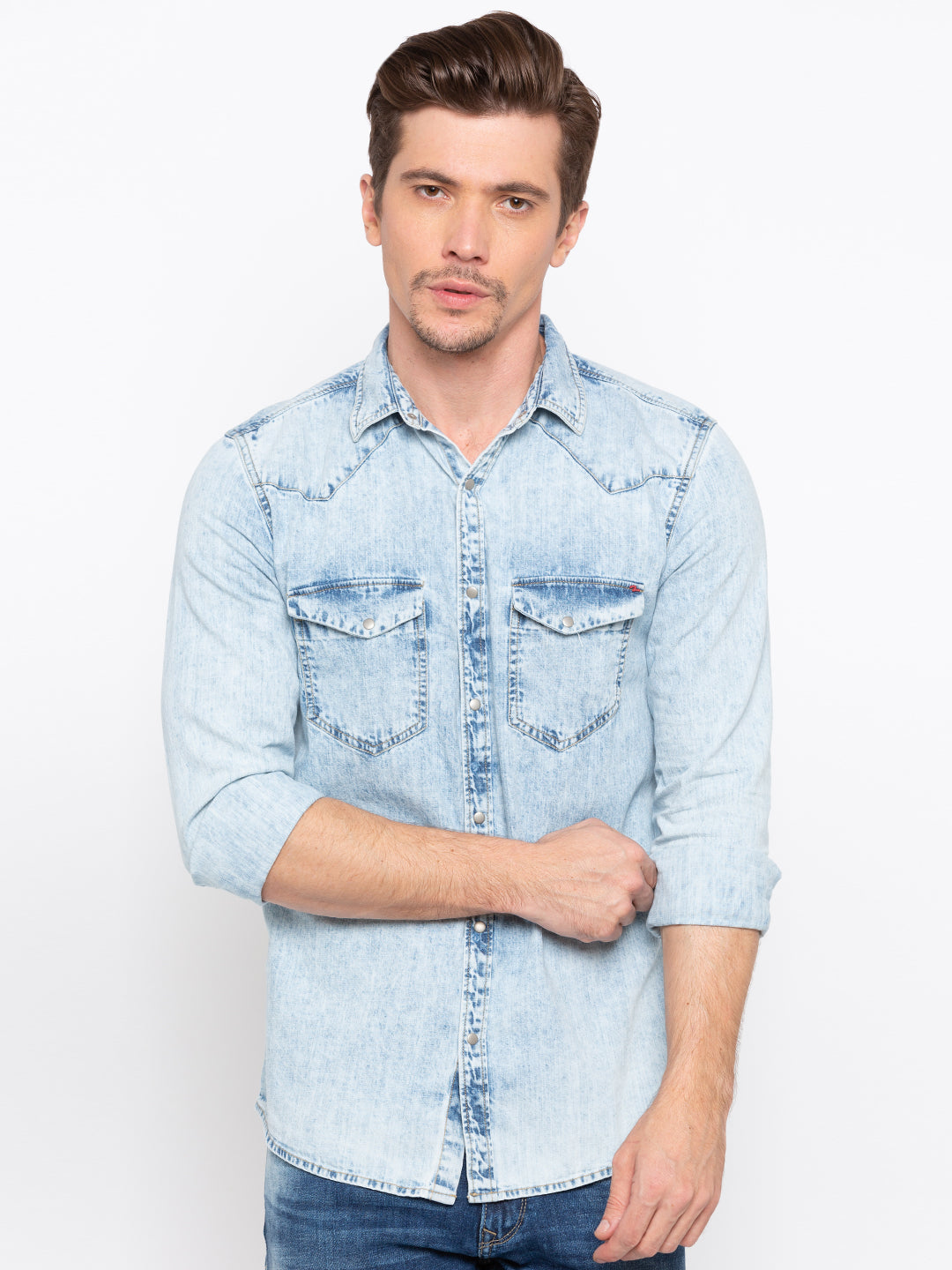 Spykar Men Blue Cotton Casual Shirt