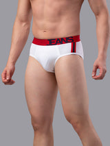 Men Premium Cotton Blend White-Red Brief- Underjeans By Spykar