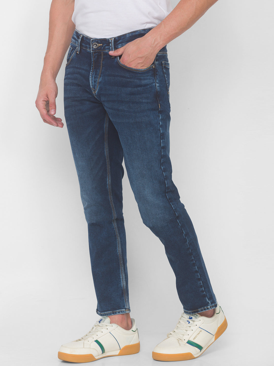 Spykar Men Blue Cotton Slim Fit Tapered Length Jeans (Kano)