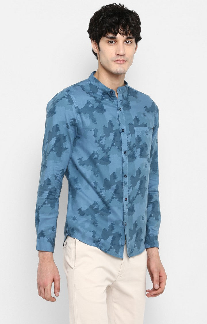 Spykar Men'S Blue Cotton Printed Casual Shirts