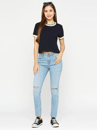 Spykar Women Light Wash Cotton Skinny Fit Ankle Length Knee Slash Mid Rise Jeans (Adora)