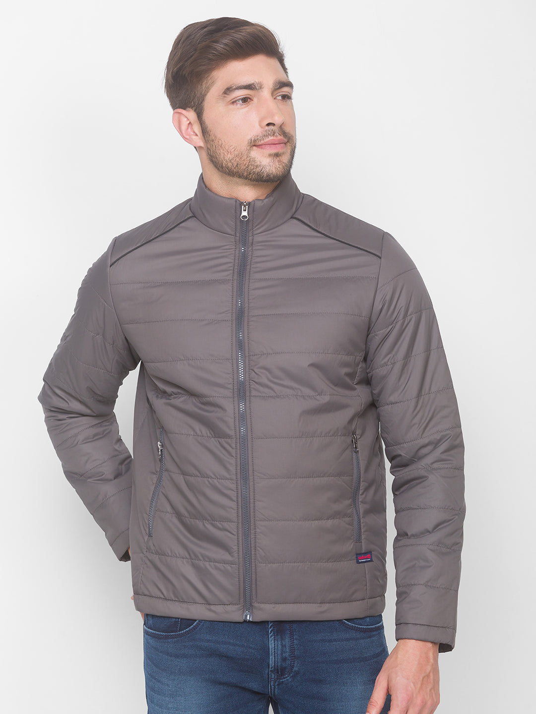 Spykar Dark Grey Polyester Men Front Open Jacket