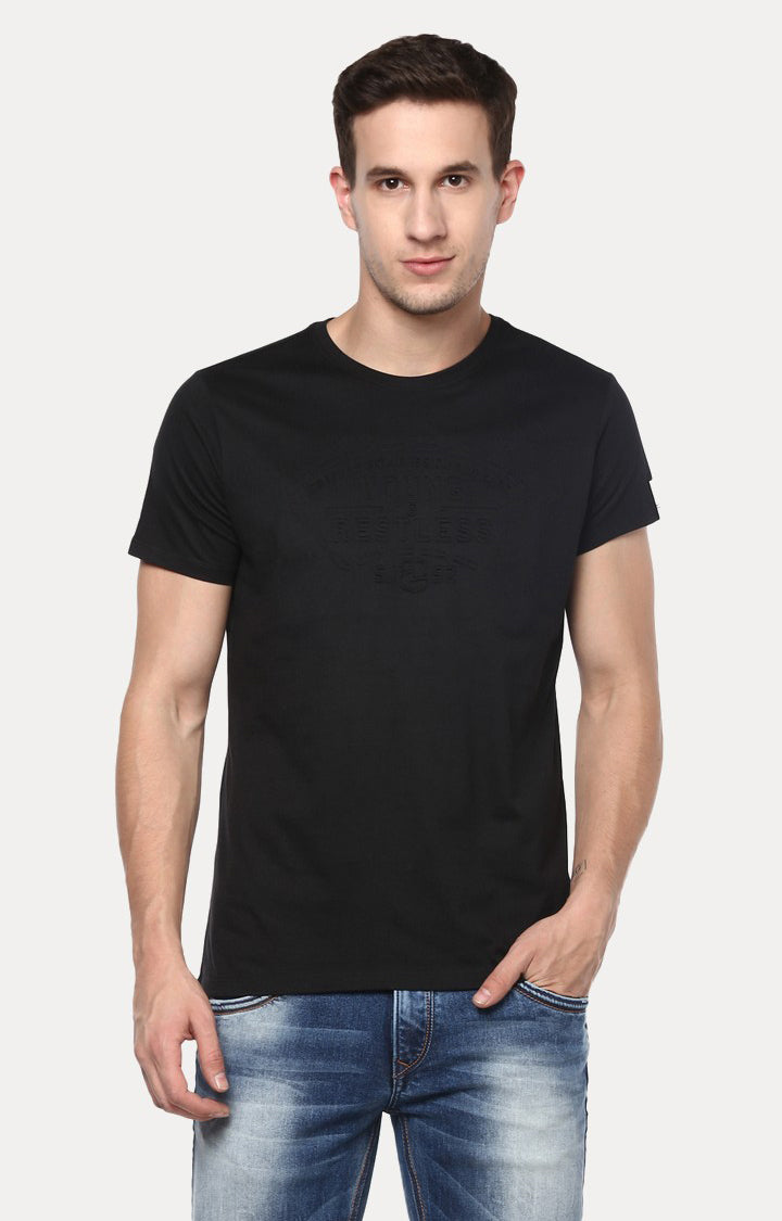 Spykar Black Solid Slim Fit Men T-Shirts