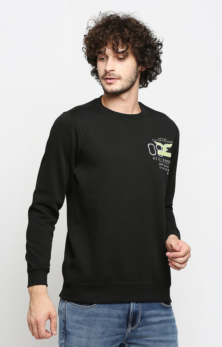 Spykar Men Black Cotton Regular Fit Sweatshirt