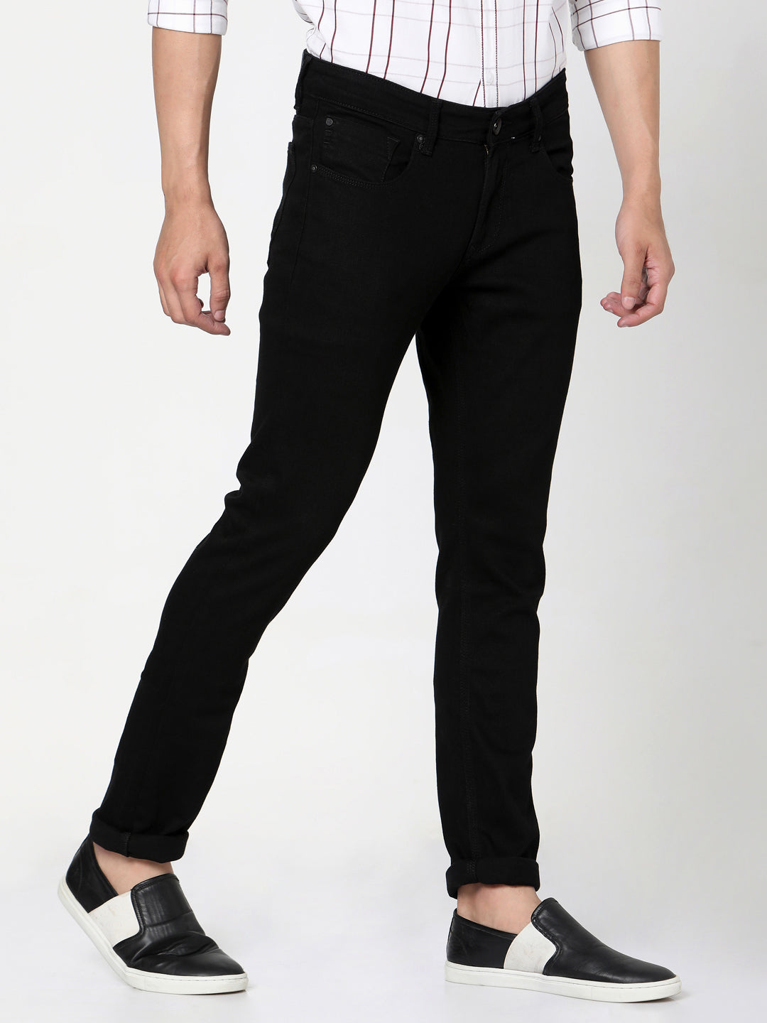 Spykar Men Black Cotton Slim Fit Narrow Length Jeans (Skinny)