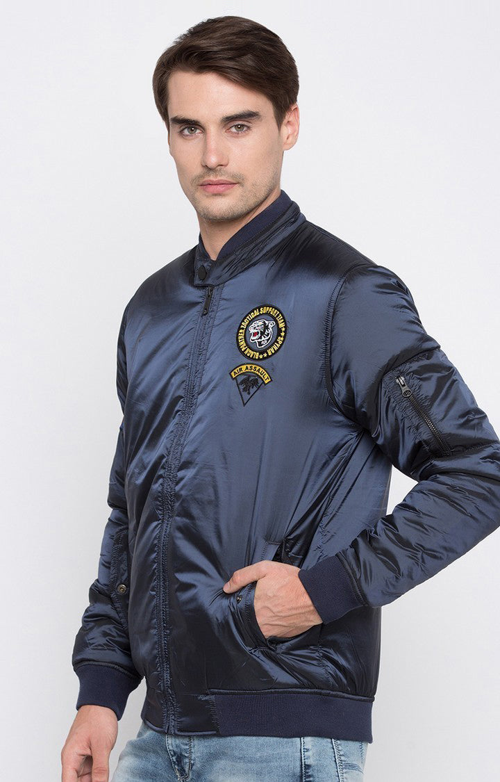 Spykar Men Navy Solid Regular Fit Bomber Jacket