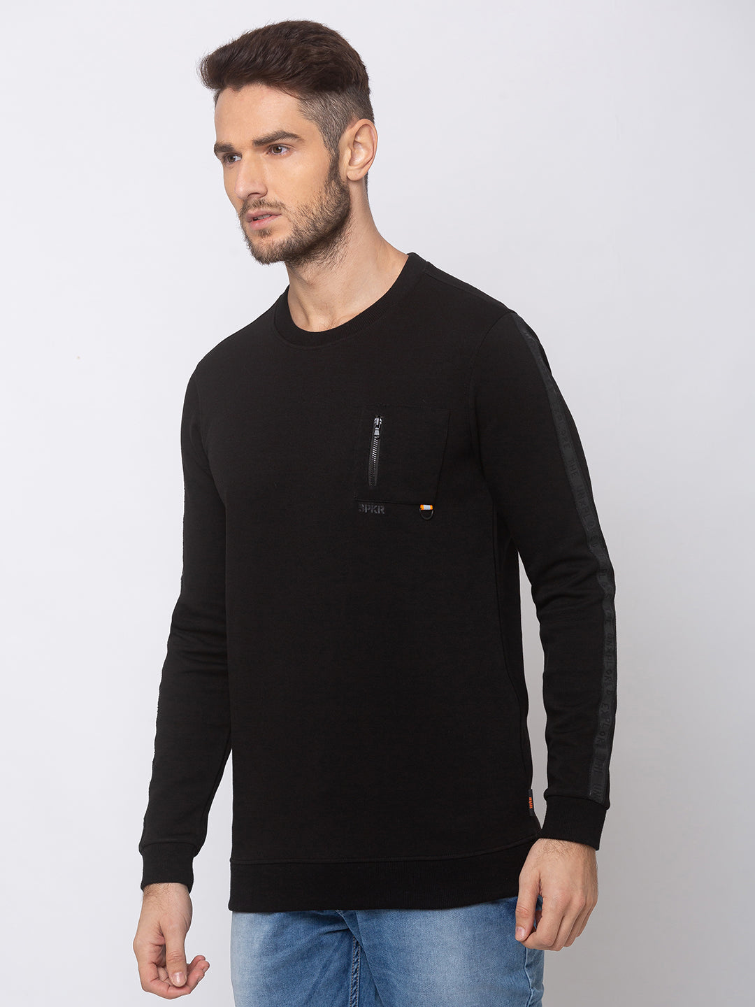 Spykar Black Blended Slim Fit Sweatshirt For Men