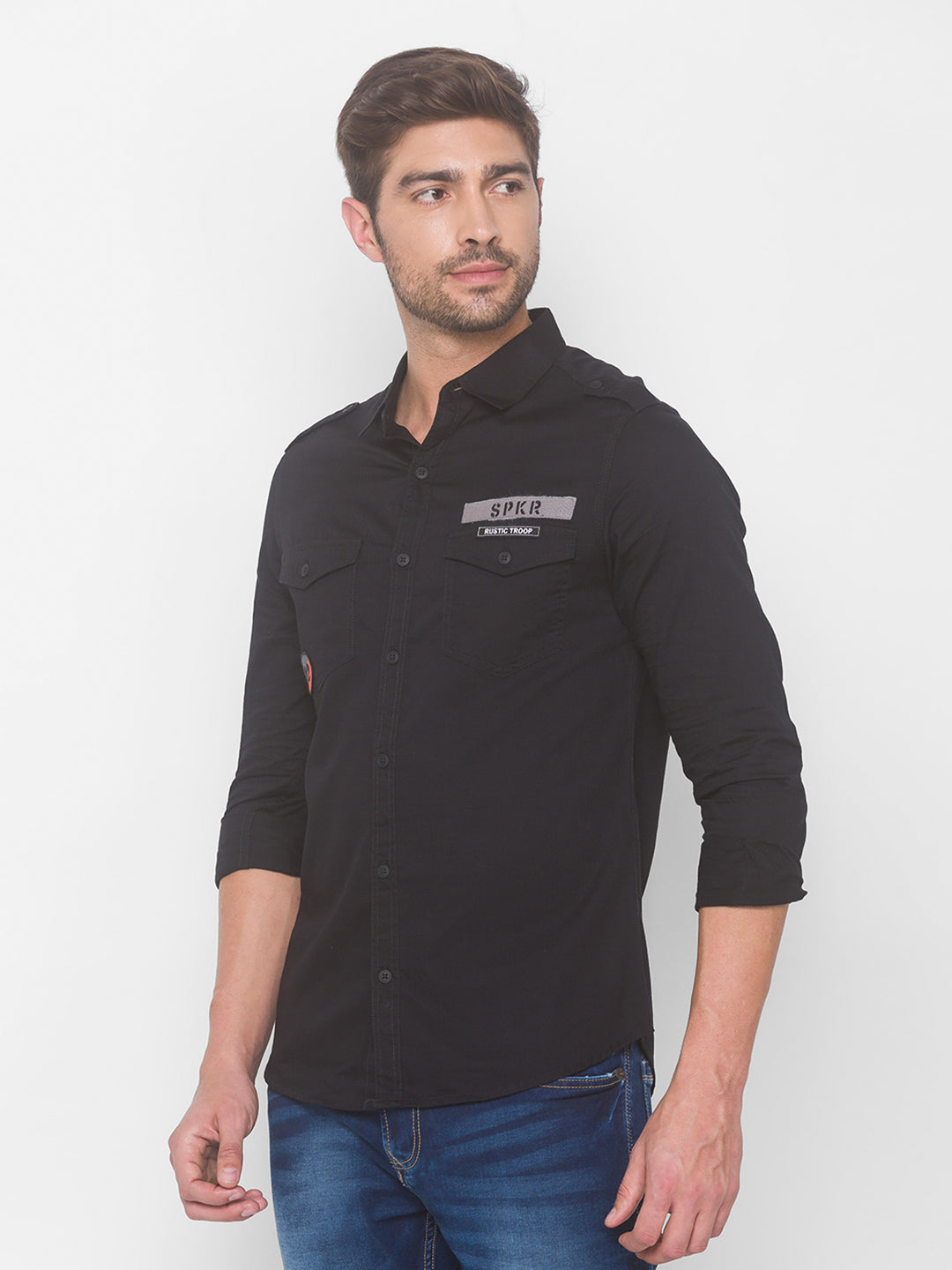 Spykar Men Black Cotton Shirts (Slim)