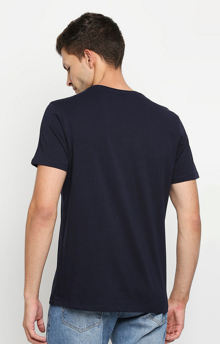 Spykar Men Navy Cotton Slim Fit Round Neck T-Shirt