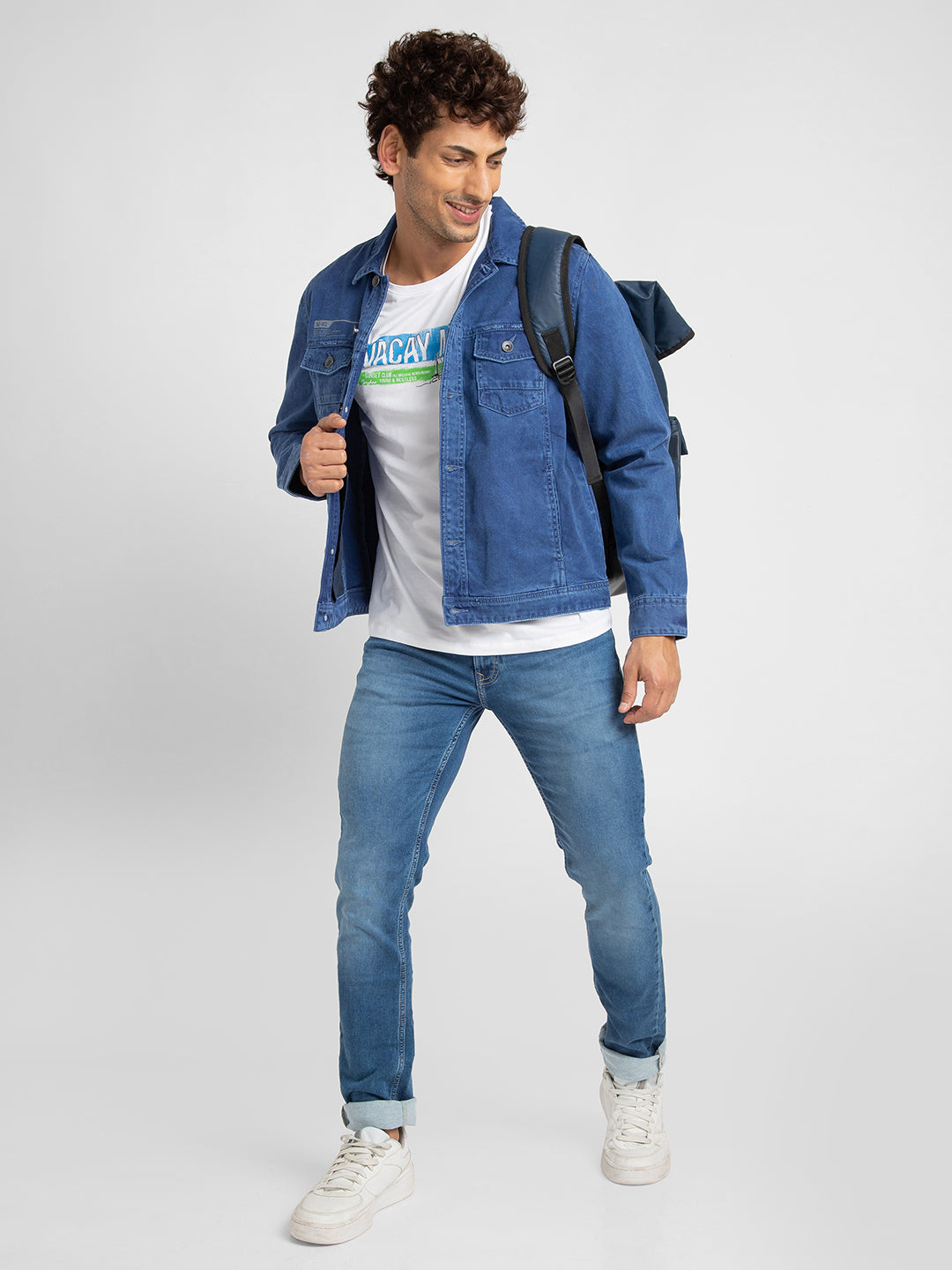 Spykar Men Blue Cotton Slim Fit Denim Jacket