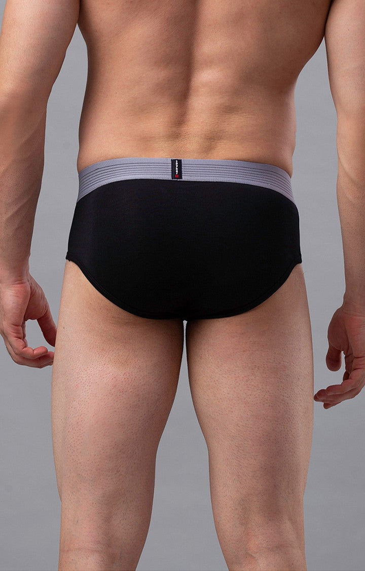 Underjeans By Spykar Black and Grey Solid Briefs For Men