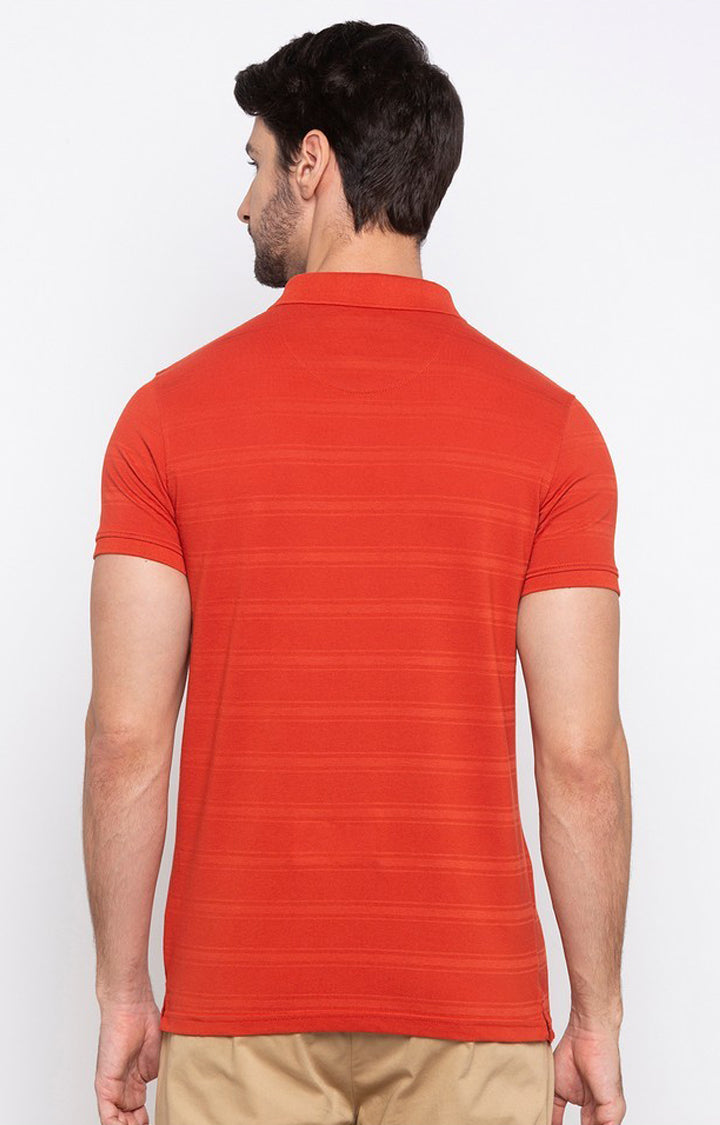 Spykar Red Cotton Slim Fit T-Shirt For Men