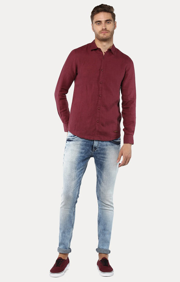 Spykar Men'S Red Cotton Solid Casual Shirts