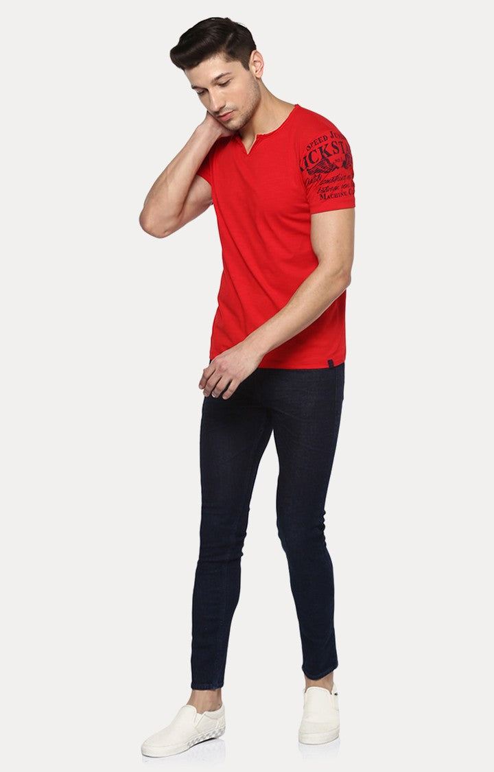 Spykar Red Solid Slim Fit Men T-Shirts