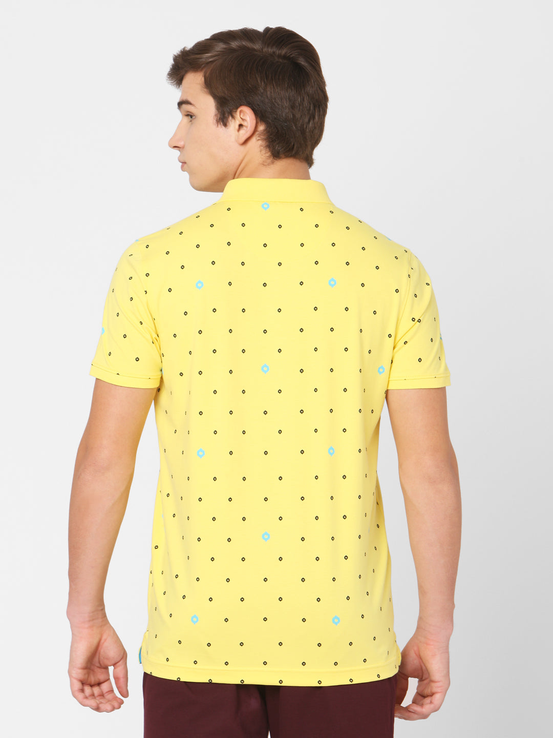 Spykar Men Yellow Cotton Slim Fit Polo T-Shirt