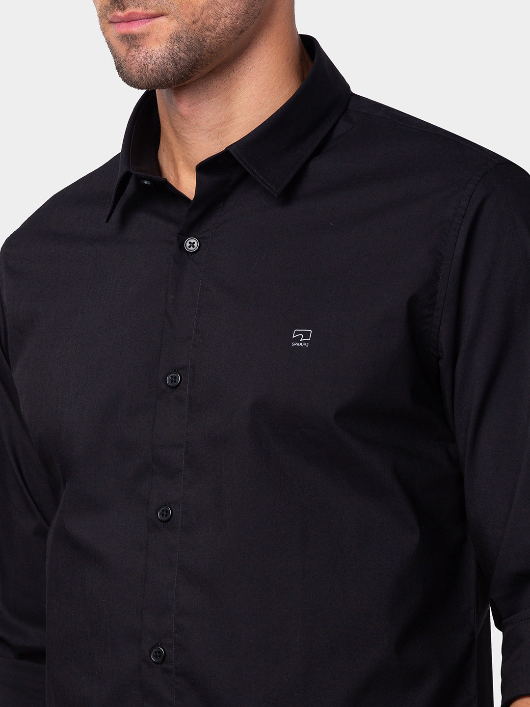 Spykar Men Black Cotton Slim Fit Plain Shirt