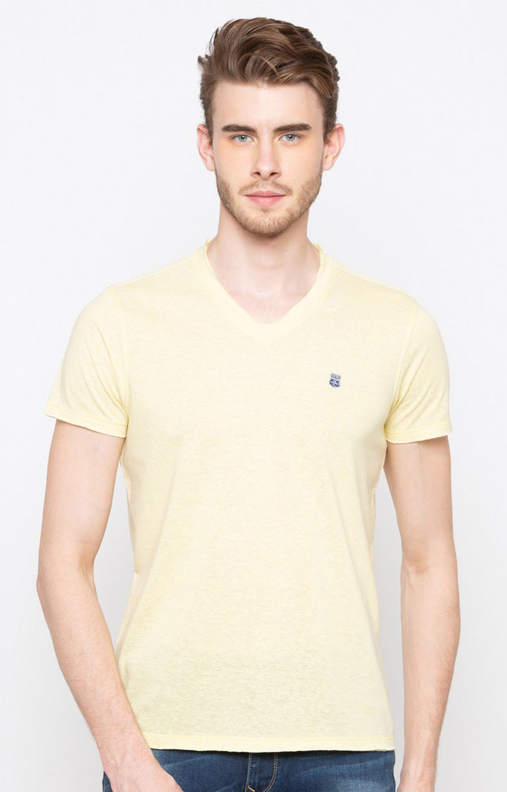 Spykar Pestle Yellow Melange Slim Fit Men T-Shirts